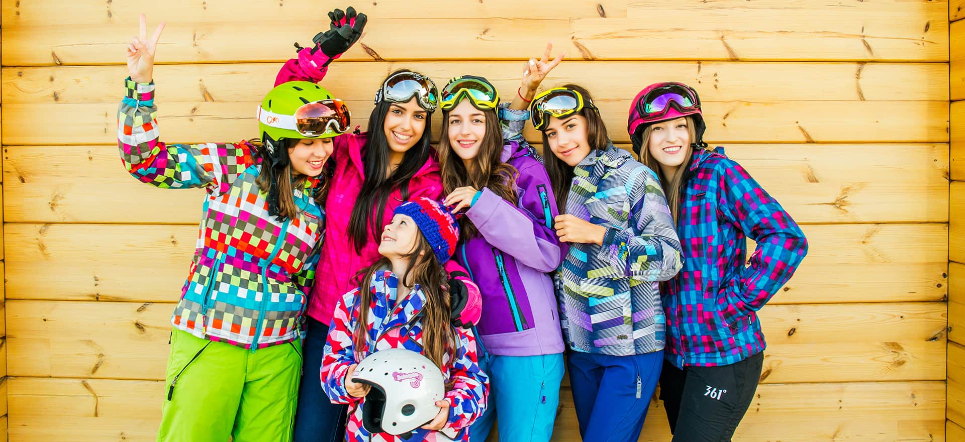 Models equipped with ski clothes & accessories from Tsakiris.