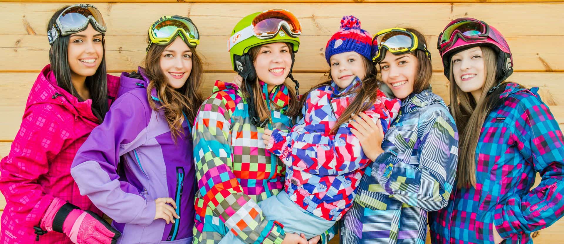 Models dressed with ski clothes from Tsakiris.